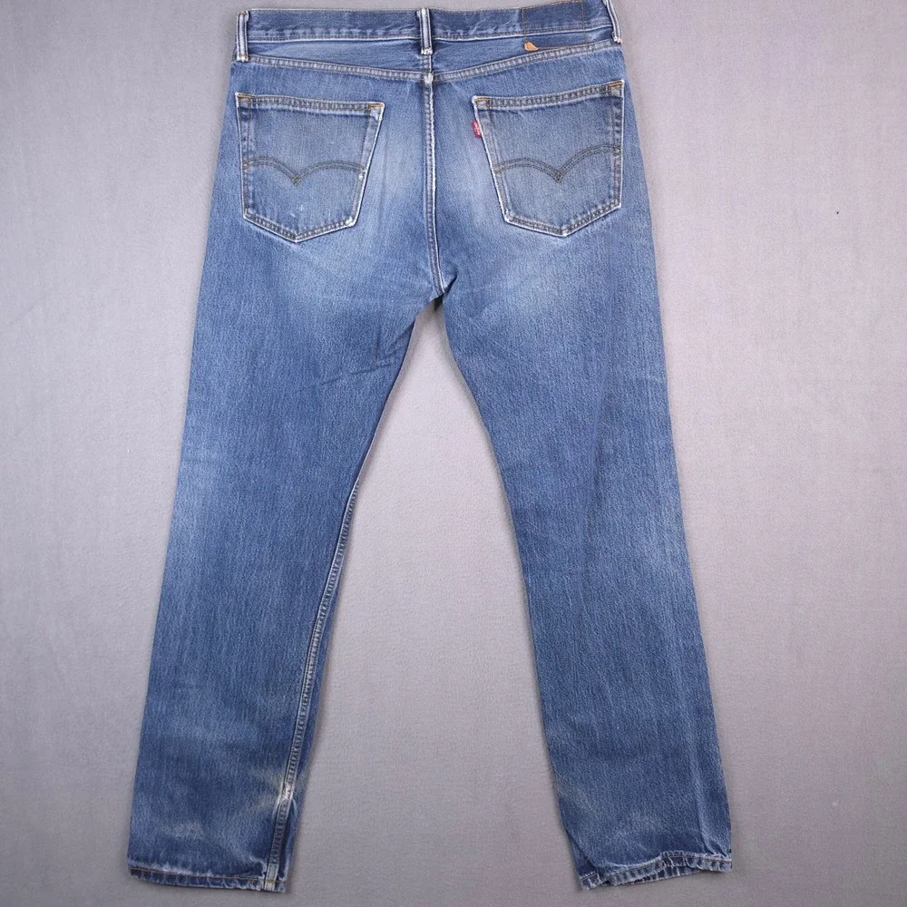 Levi's 505 Regular Fit Jeans Blue Denim 36x34 Distressed Faded Cotton Straight